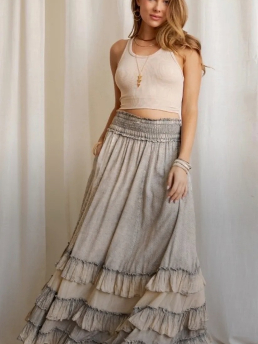 Young ThreadsTiered Ruffle Maxi Skirt Sz S Nwt